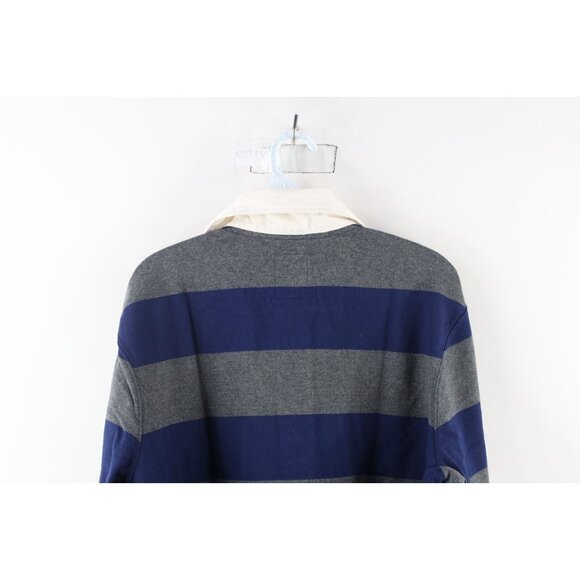 Vtg Lands End Mens Large Tall Faded Striped Heavyweight Long Sleeve Rugby Polo - Picture 7 of 8